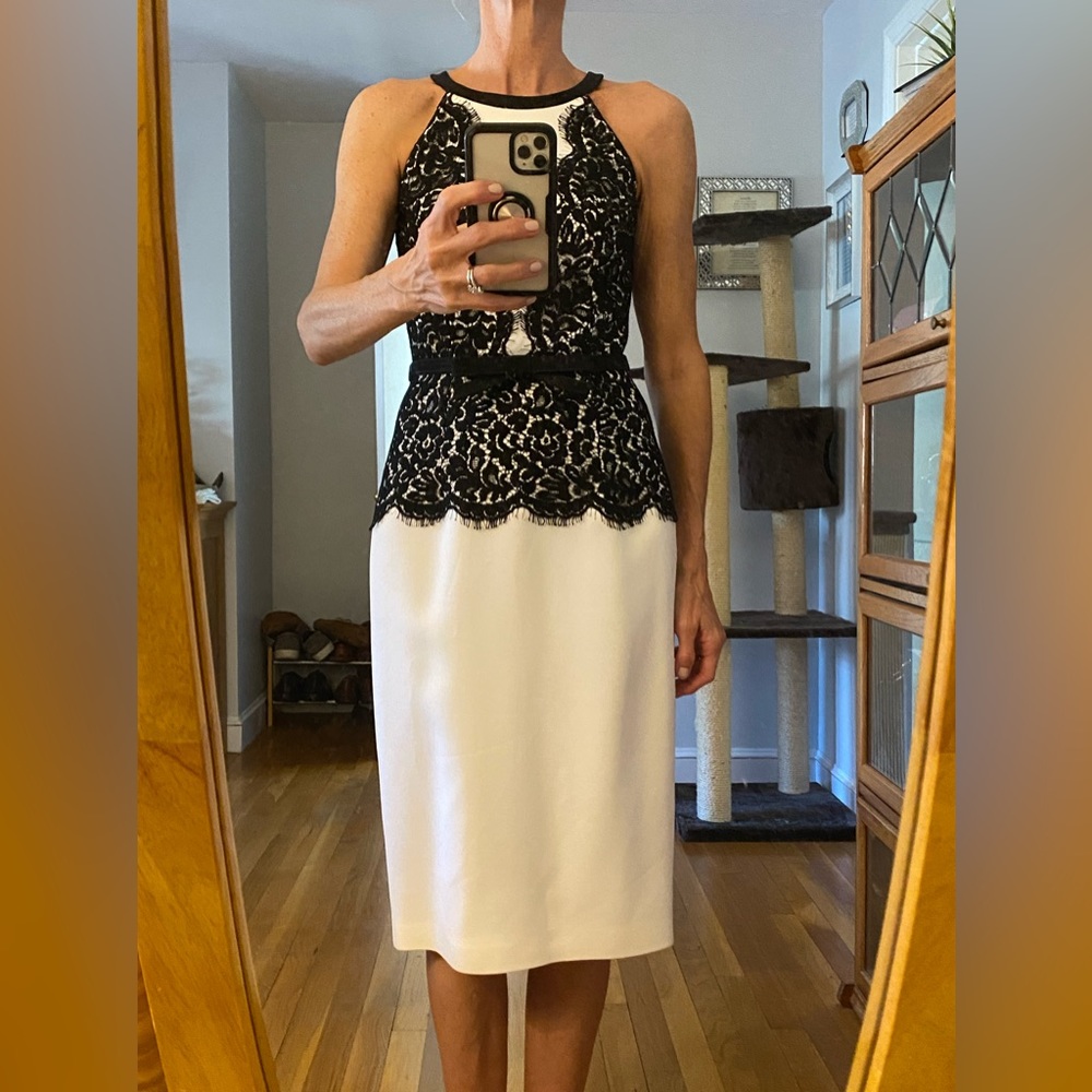 Michael Kors collection Italy lace dress xs 2 white black overlay Euc